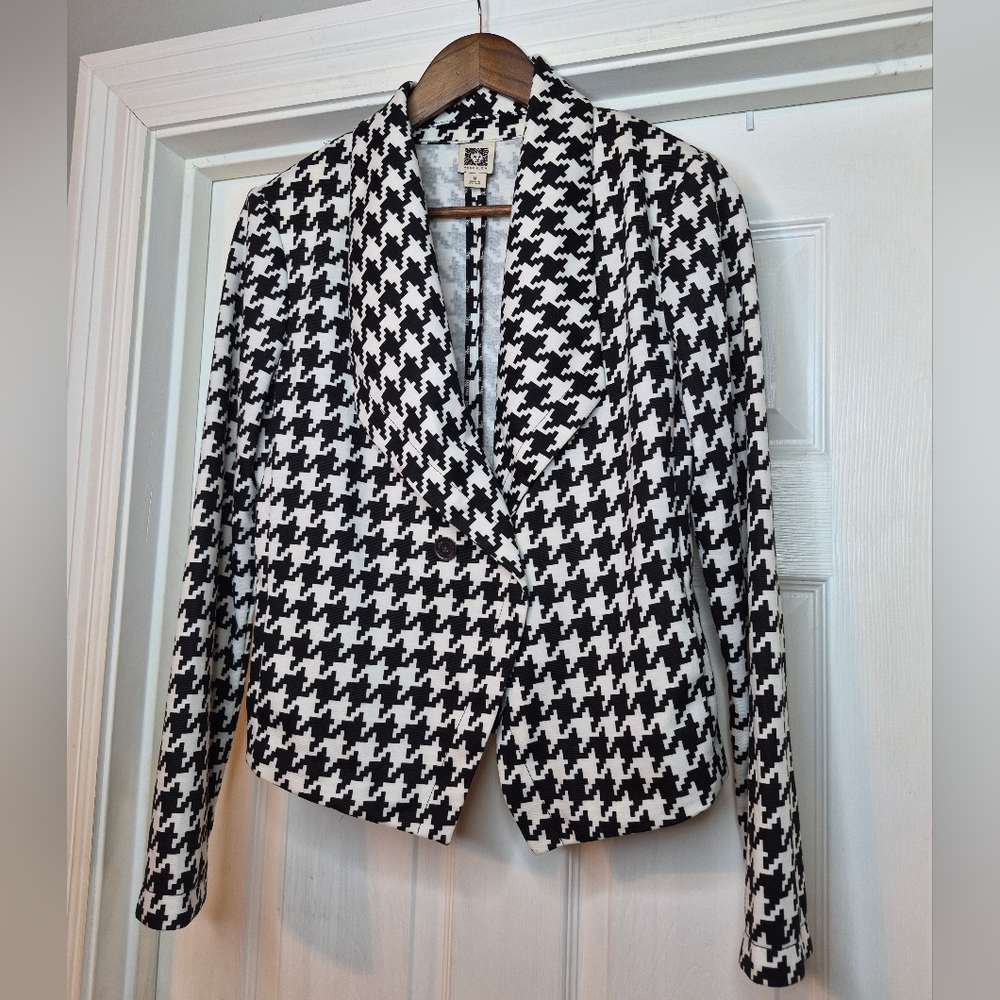 Houndstooth Black & White Women's Blazer Jacket Anne Klein Medium